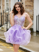 Glitter tight corset top with shimmering chiffon short Homecoming dress